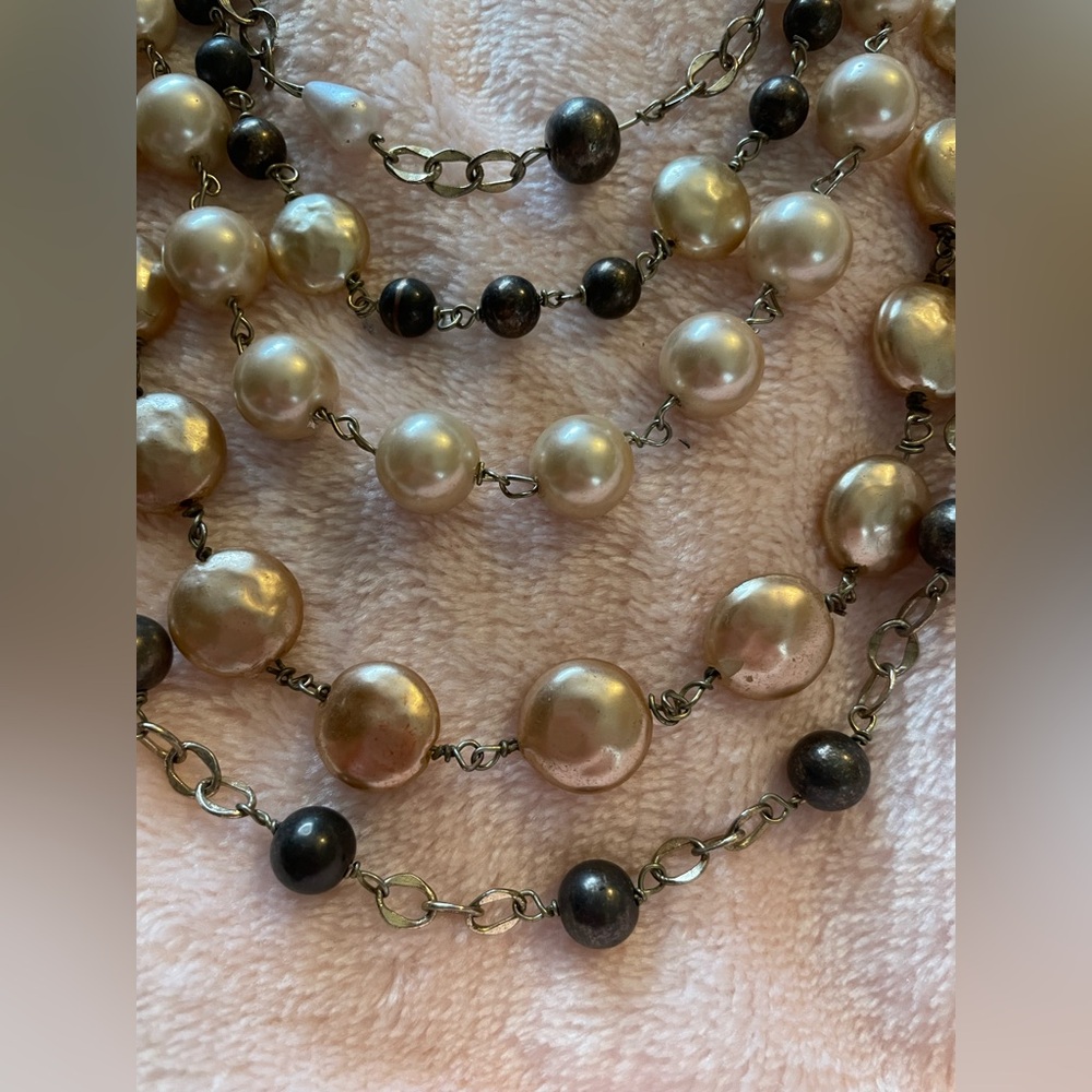 Talbots Faux Pearl 5 Strand Necklace With Gold Tone Chains. - Picture 8 of 8